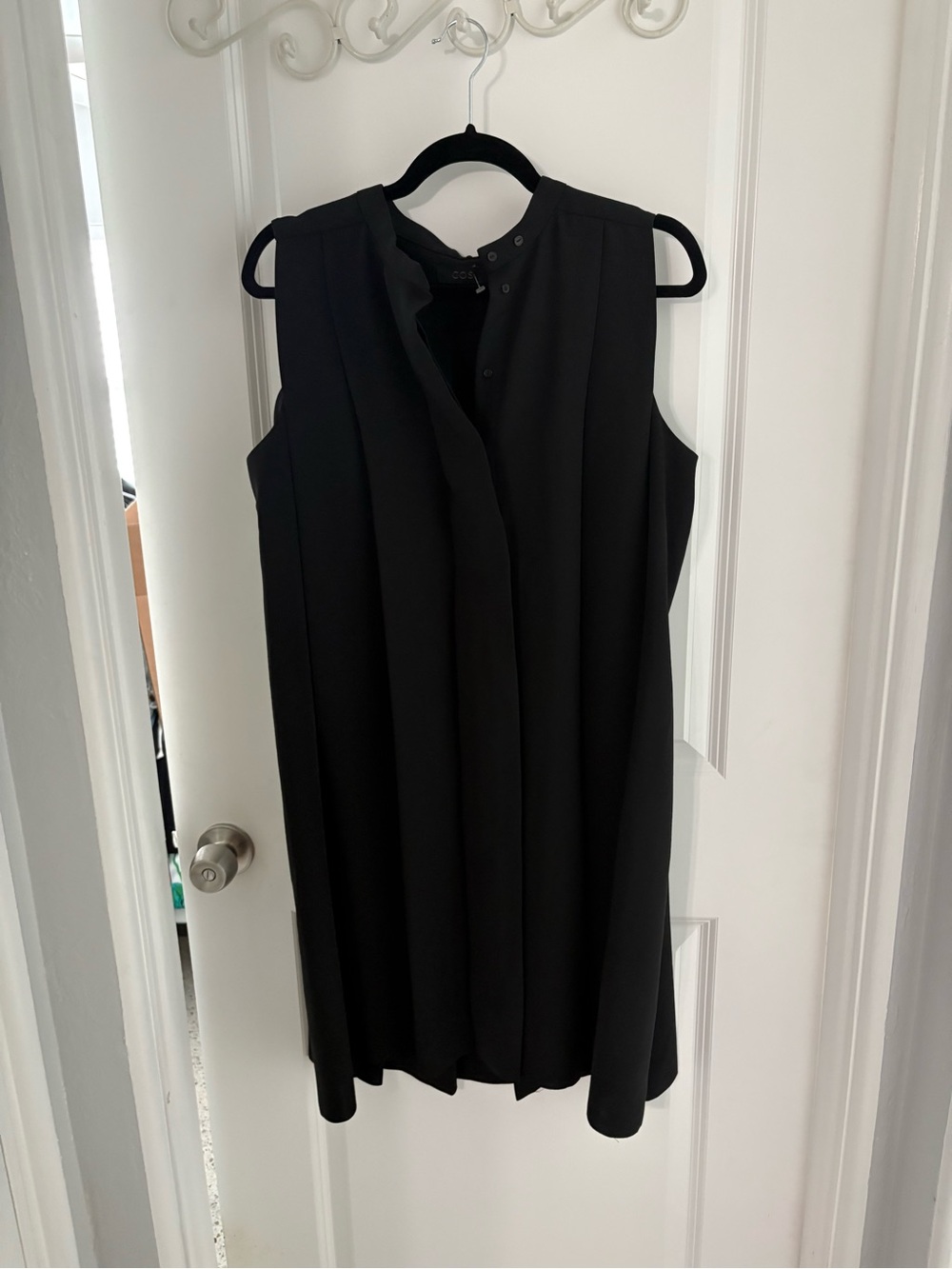 COS Black Sleeveless Pleated High-Low Shift Dress Size 42